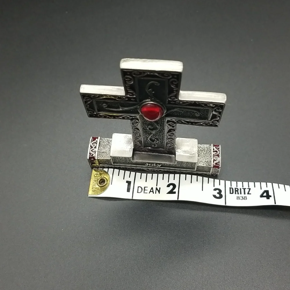 Ornate Pewter 2003 "July" Birthday Ruby Red Gemstone Standing Cross Statue - Picture 10 of 11